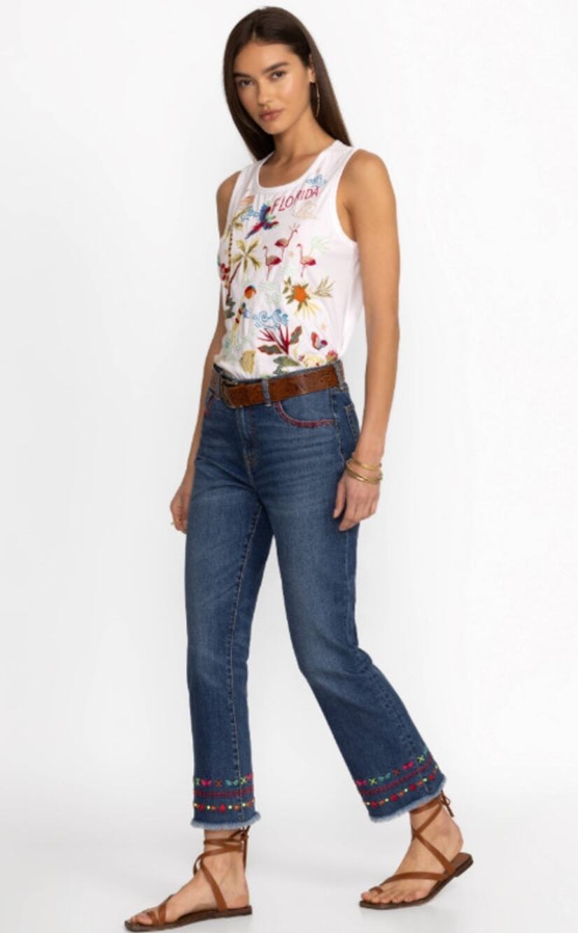 Johnny Was Avery Cropped Baby Boot Jeans Size 29 Medium Worn Wash NWT $248